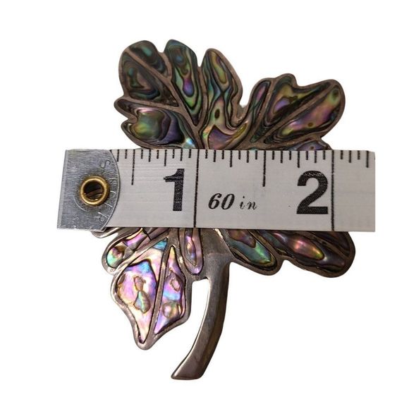 LARGE Vintage Abalone LEAF‎ BROOCH Pin signed Mexico 925 - Picture 6 of 6